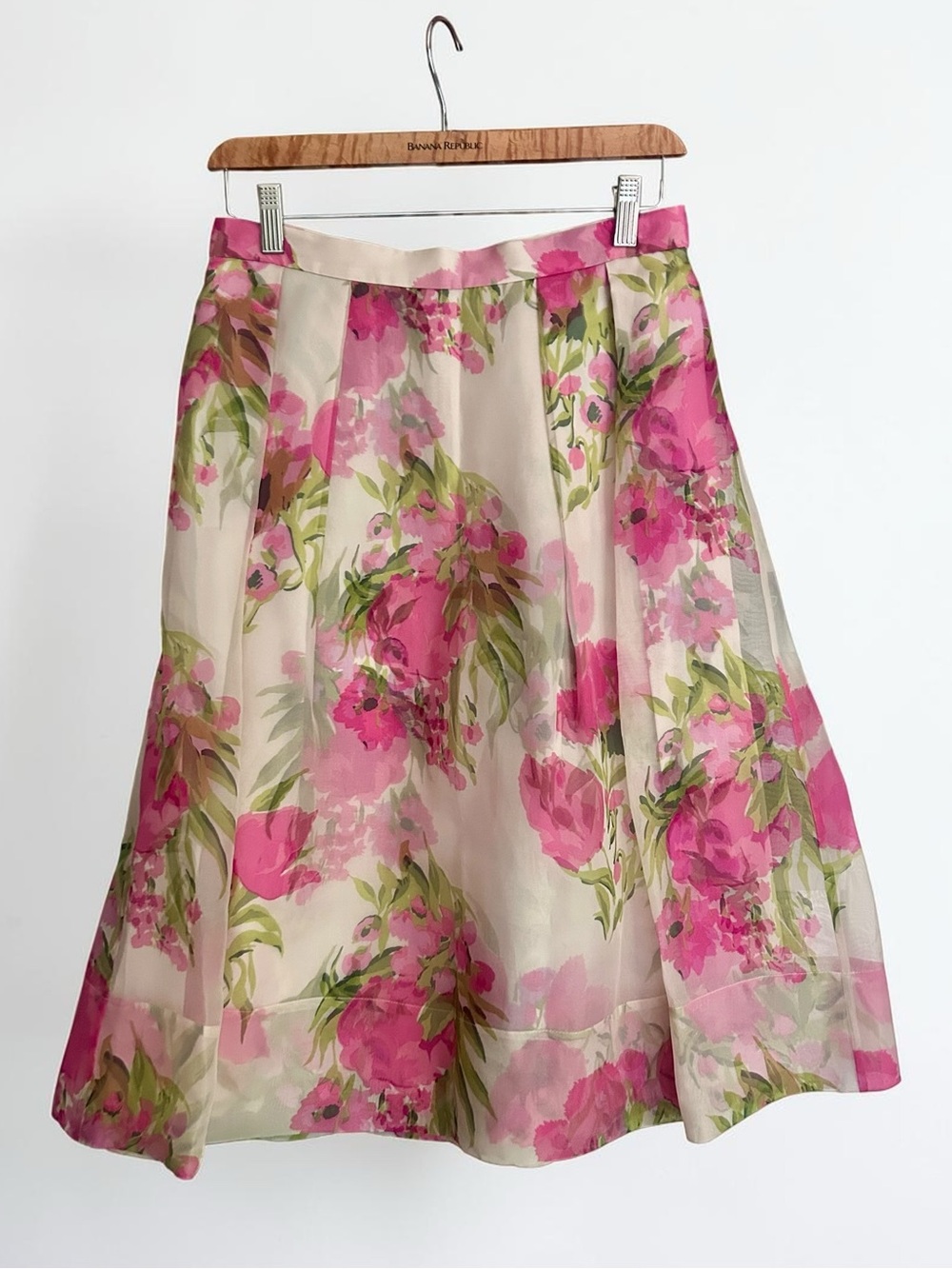 Boden Pandora 100% Silk Floral A-Line Midi Skirt Pink Green Sz 4 - Picture 2 of 9